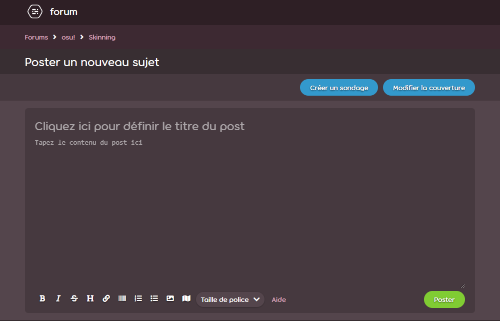 L'éditeur de messages du forum avec ses boutons