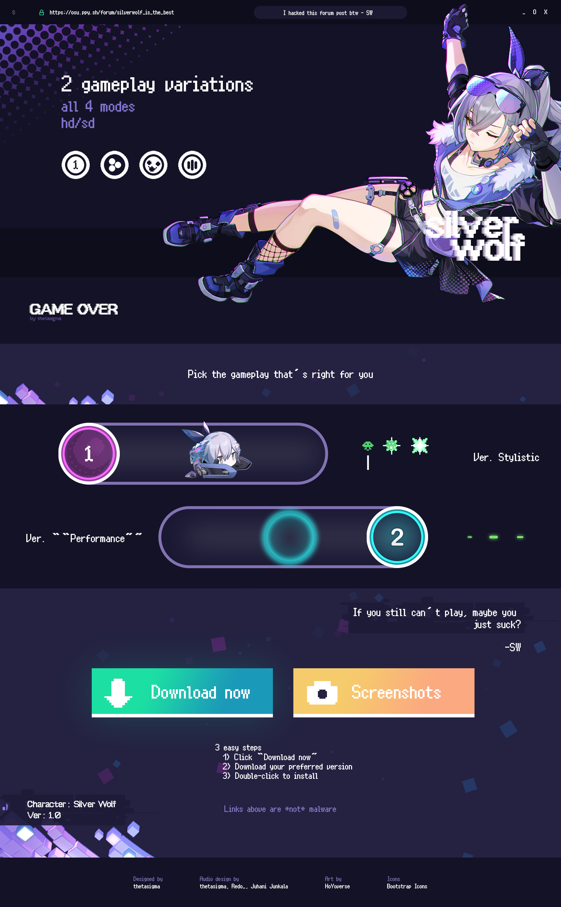 GAME OVER A Silver Wolf osu skin all modes HD/SD 16:9 · forum osu