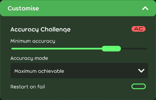 Accuracy Challenge customisation options in the game client