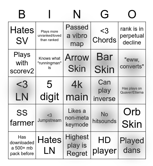 osu!mania Bingo Card