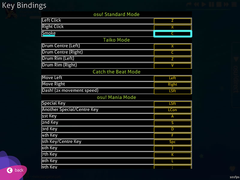 Configuración del humo en osu!