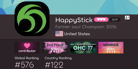 玩家 HappyStick 在个人主页上展示的奖牌截图