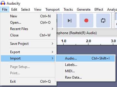 Importing audio into Audacity