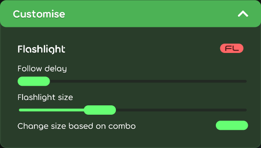 Flashlight customisation options in the game client