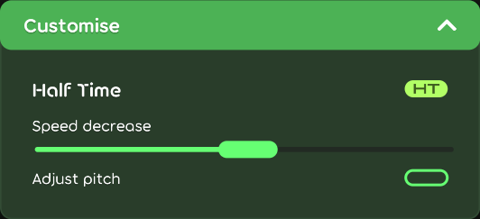 Half Time customisation options in the game client