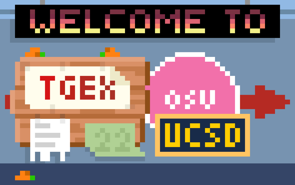 "Welcome to TGEX" pixel art banner from the main spreadsheet