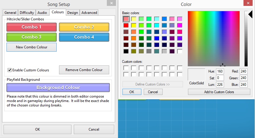Screenshot of the Colours tab