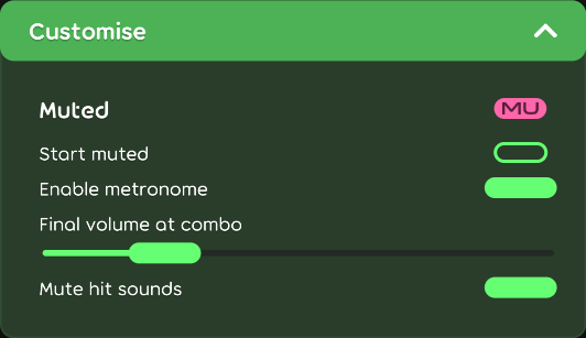 Muted customisation options in the game client