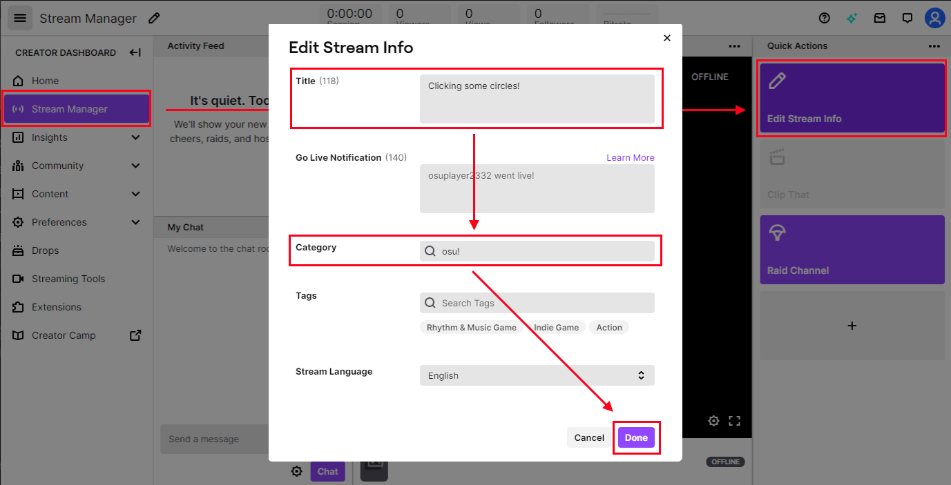 How to get the Now Playing text on your Osu! live stream! 