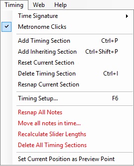 Timing menu