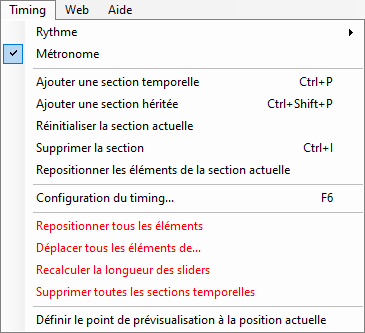 Menu "Timing"