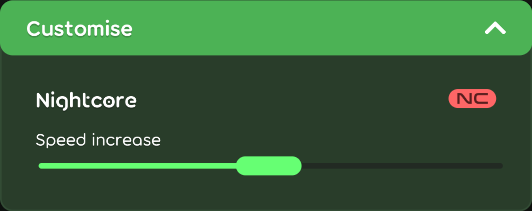 Nightcore customisation options in the game client